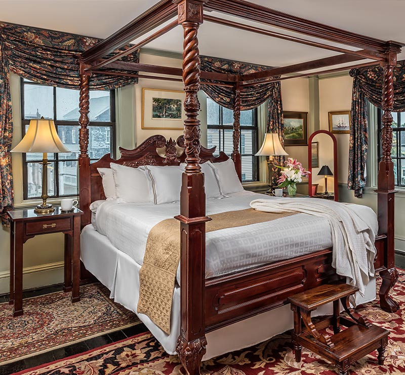 A luxurious guest room at our Newport Bed and Breakfast, perfect for relaxing after eating at the best Newport, RI Restaurants